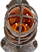 fully functional vintage american industrial single electric grain elevator "explosion proof" pendant light with original amber glass bulb guard