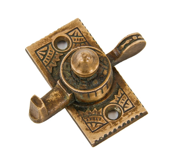 single c. 1880's antique american eastlake style interior residential ornamental cast bronze "oriental" pattern window sash lock