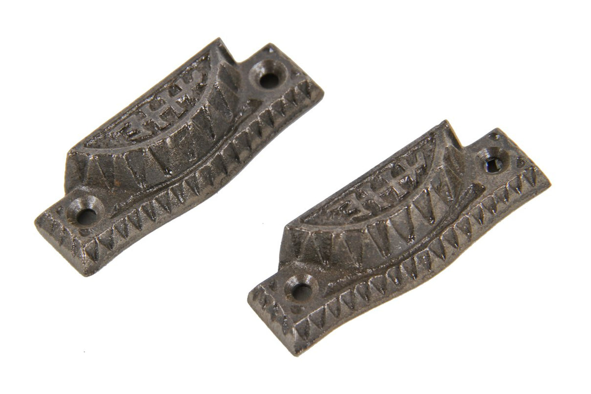 two matching late 19th century antique american ornamental cast iron interior residential window sash lock catches or strikes
