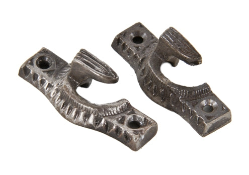 pair of c. 1880's antique american ornamental cast iron interior residential window sash lock replacement catches or strikes