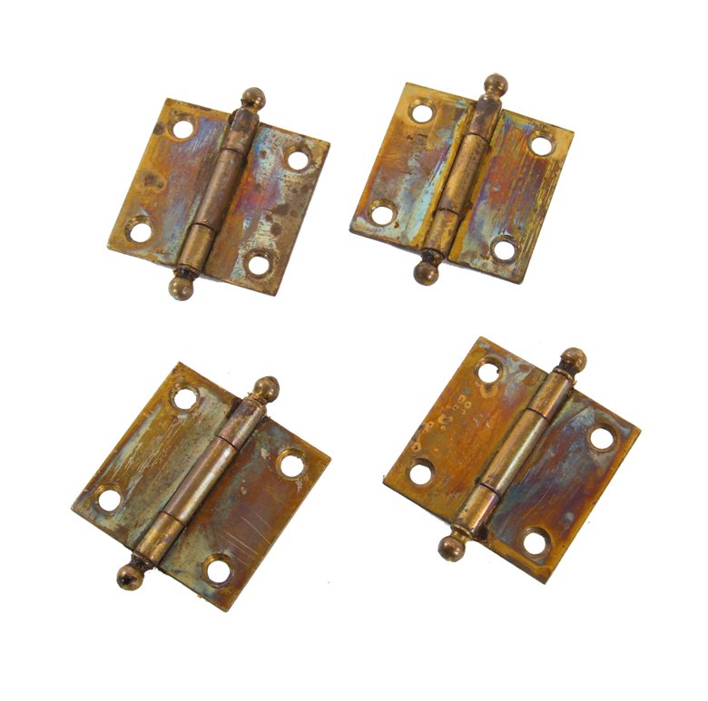 group of 4 early 20th century original and fully functional american craftsman brass-plated wrought steel cabinet door hinges