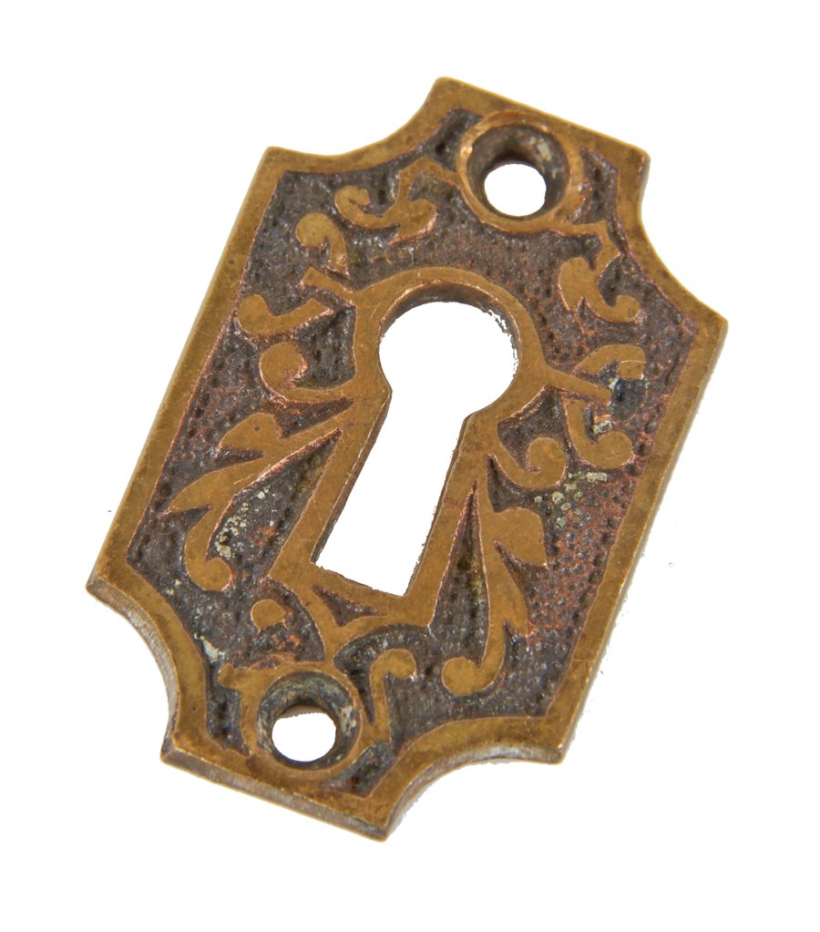 single late 19th century antique american ornamental cast bronze interior residential passage door keyplate or escutcheon