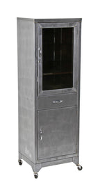 refinished late 1930's vintage american medical mobile cold-rolled steel hospital examination room cabinet with removable shelves