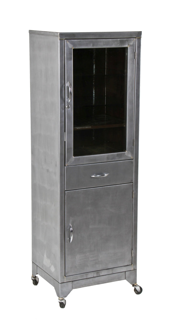 refinished late 1930's vintage american medical mobile cold-rolled steel hospital examination room cabinet with removable shelves