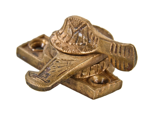 19th century american antique eastlake style ornamental cast brass "eagle claw" residential window sash lock with nicely aged patina