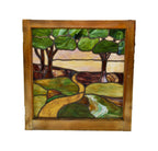 c. 1911 original american antique arts & crafts or craftsman style variegated stained glass residential landscape window