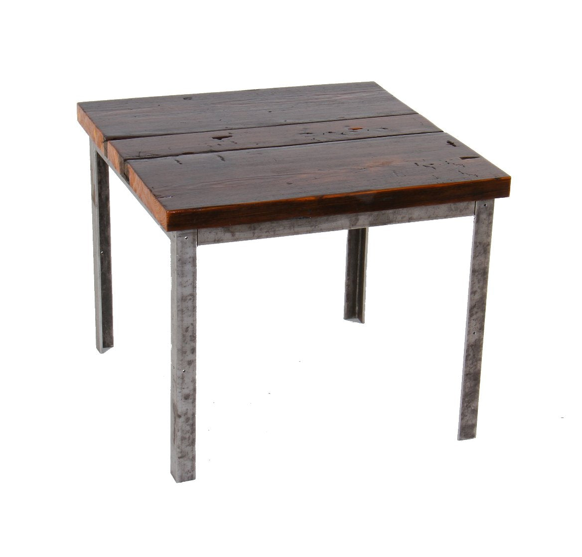 repurposed vintage american industrial four-legged low-lying all-purpose table with newly added old growth pine wood top