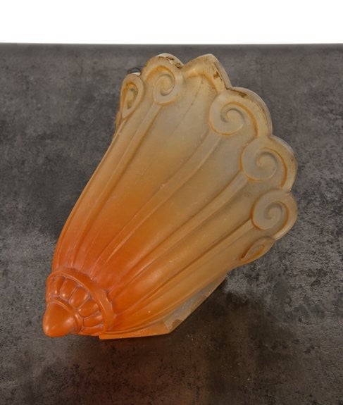 c. 1930's american ornamental two-tone frosted pressed glass interior residential light fixture replacement slip shade with scrollwork