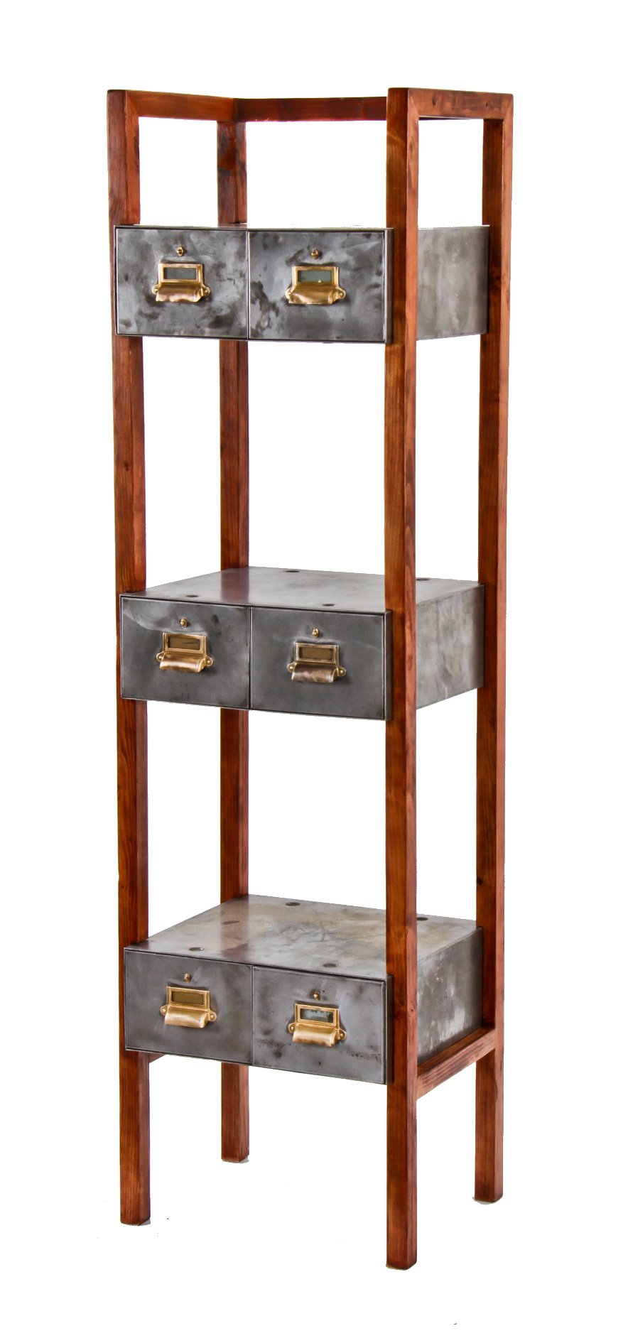distinguished vintage american industrial repurposed freestanding modular wall unit featuring interchangeable "lyon" cabinets