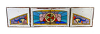 original late 1880's antique american victorian era exterior residential leaded art glass triptych window set with intact wood sash frames