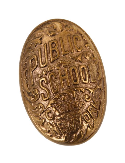 early 20th century oval-shaped ornamental cast bronze new york city public school interior office door emblematic doorknob