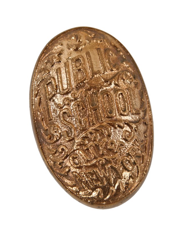 original early 20th century oval-shaped antique american city of new york public school cast bronze emblematic doorknob
