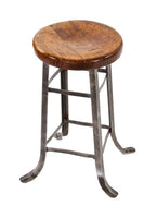 all-welded joint reinforced heavy gauge angled steel american industrial machinist shop stool with refinished solid maple wood seat