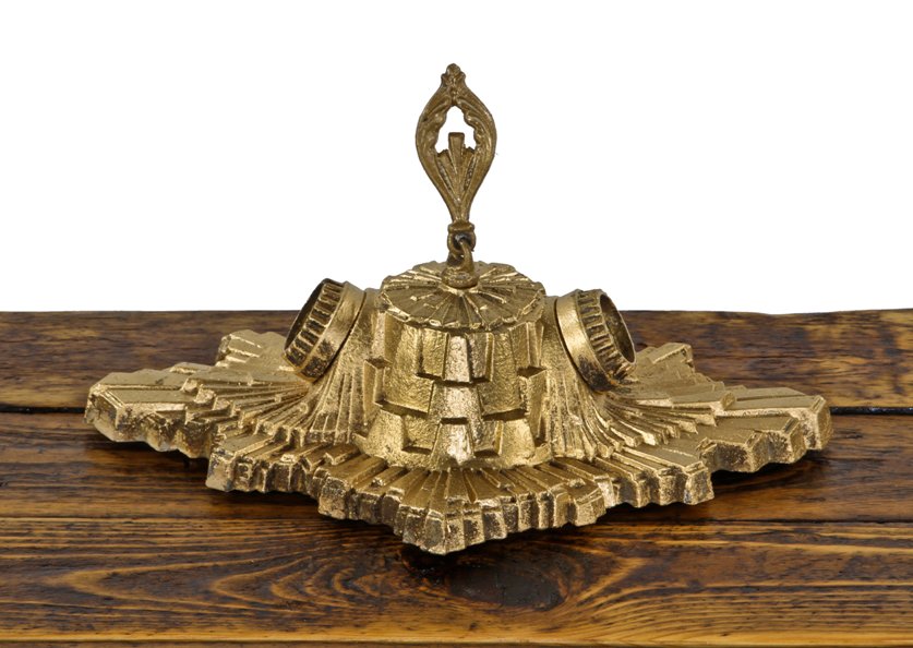 original c. 1930's american art deco style completely intact interior residential decorative cast zinc flush mount bare bulb ceiling fixture