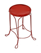 sound and stable early 20th century antique american four-legged red enameled twisted steel backless soda fountain stool