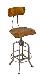 fully refinished original and functional late 1930's antique american industrial adjustable height "uhl art steel" toledo stool