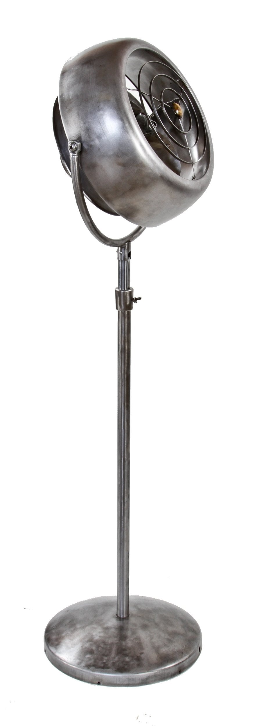 very unique and unusual american streamlined style fully functional telescoping factory machine shop trunnion mount fan with weighted base