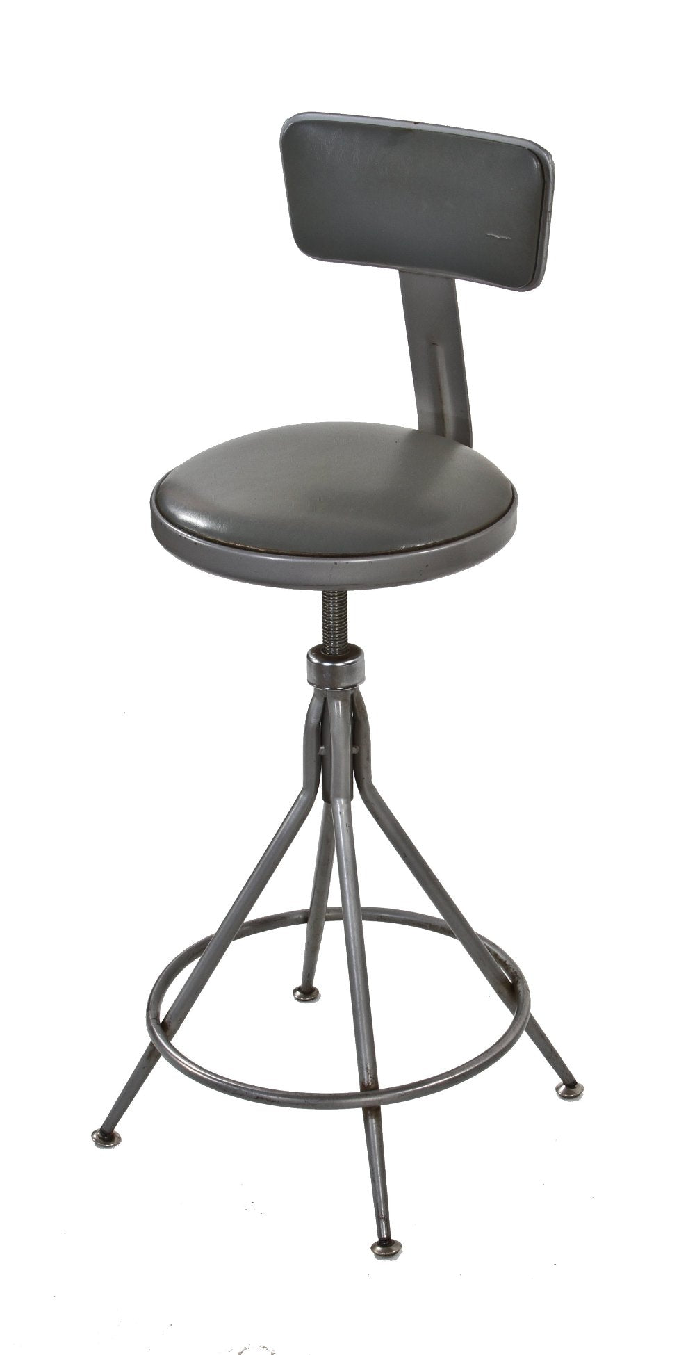 original c. 1960's vintage american adjustable height tubular steel classroom science laboratory  stool with intact backrest