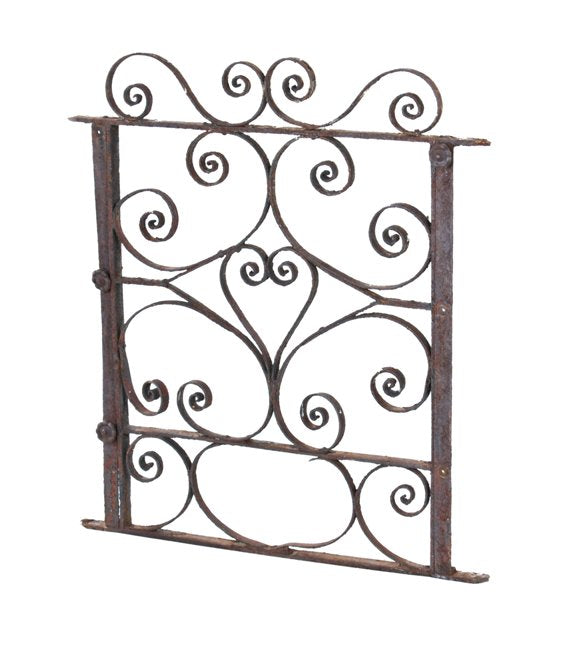 largely intact 19th century american victorian era ornamental hand forged wrought iron exterior residential window guard