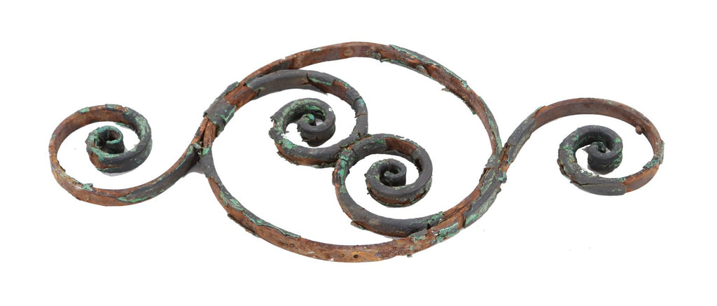single 19th century antique american ornamental hand forged wrought iron weathered paint exterior baluster with elegant scrollwork