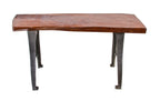 strong and sturdy repurposed amercian industrial multi-purpose stationary table containing an old growth solid walnut wood slab top