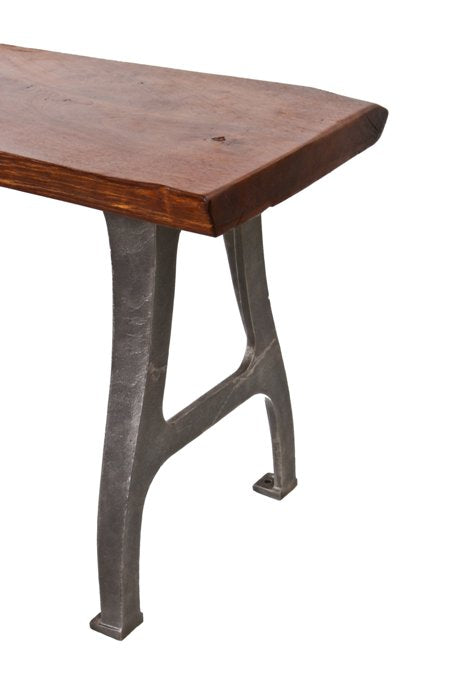 strong and sturdy repurposed amercian industrial multi-purpose stationary table containing an old growth solid walnut wood slab top