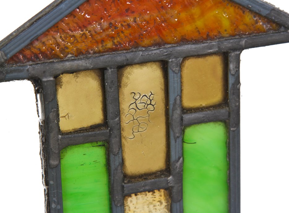 c. 1910-15 original american antique prairie school style chicago bungalow leaded art glass window with intact wood sash frame