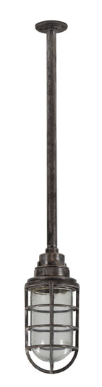 vintage american industrial "explosion proof" single electric ceiling mount factory pendant light fixture with reinforced cast aluminum cage