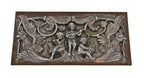rare c. 1880's single-sided patented ornamental cast iron scenic residential fireplace frieze panel with musicians and winged dragons
