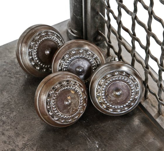 group of four original c. 1900's antique american interior residential "como" pattern wrought steel doorknobs