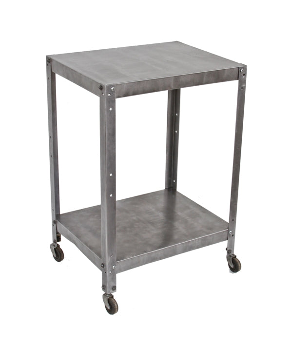 fully refinished c. 1940's american vintage industrial pressed and folded steel interchangeable two-tier shop cart with casters