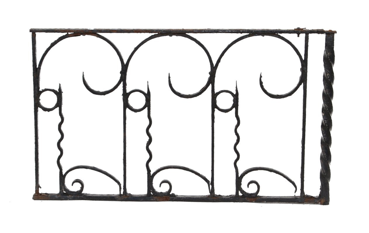 c. 1880's antique american victorian era black enameled hand forged wrought iron exterior residential stoop railing section