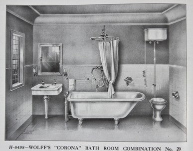 restored late 19th or early 20th century antique american salvaged chicago interior residential lavatory water closet or toilet with copper-lined oak wood tank