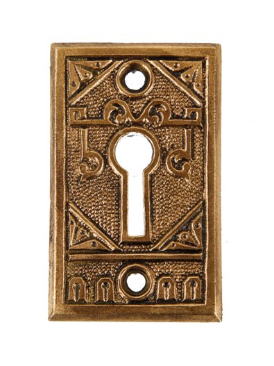 single oversized c. 1880's antique american residential entrance door escutcheon or keyplate with oil-rubbed bronze enameled finish