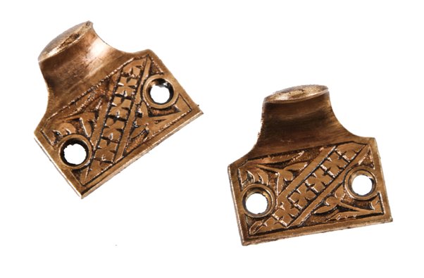 two matching diminutive 19th century antique american ornamental cast brass interior residential window sash pulls or lifts