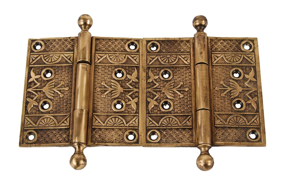 original 19th century matching antique american ornamental cast brass interior residential passage door hinges with ball finials