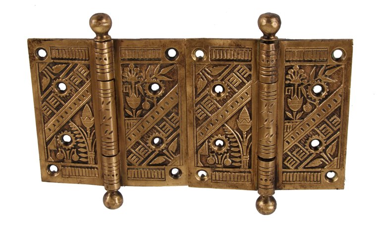 two matching 19th century american aesthetic movement cast bronze interior residential loose pine hinges with ball finials