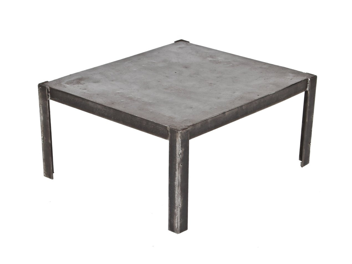 modified vintage american industrial four-legged angled steel low-lying coffee table repurposed from a larger factory die table