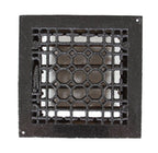 c. 1900's original cast iron and wrought steel interior residential wall-mount louvered grate with uniform black enameled finish
