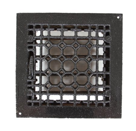 c. 1900's original cast iron and wrought steel interior residential wall-mount louvered grate with uniform black enameled finish