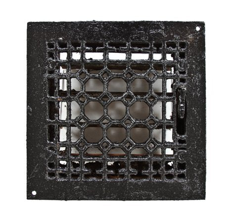 c. 1900's salvaged american interior residential wall-mount black enameled cast iron operable louvered vent or grate