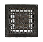 surface mount decorative black enameled iron and steel interior residential louvered ventilation grate with geometric design motif
