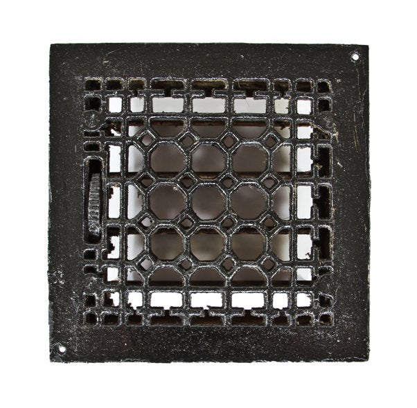 surface mount decorative black enameled iron and steel interior residential louvered ventilation grate with geometric design motif
