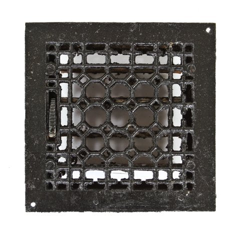 c. 1900's original and completely intact american interior residential flush mount cast iron louvered grate with geometric design