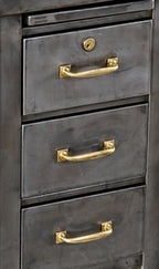 incredibly durable and well-built heavy gauge cold-rolled steel factory office typewriter desk with centrally located manually operated drop-down cabinet