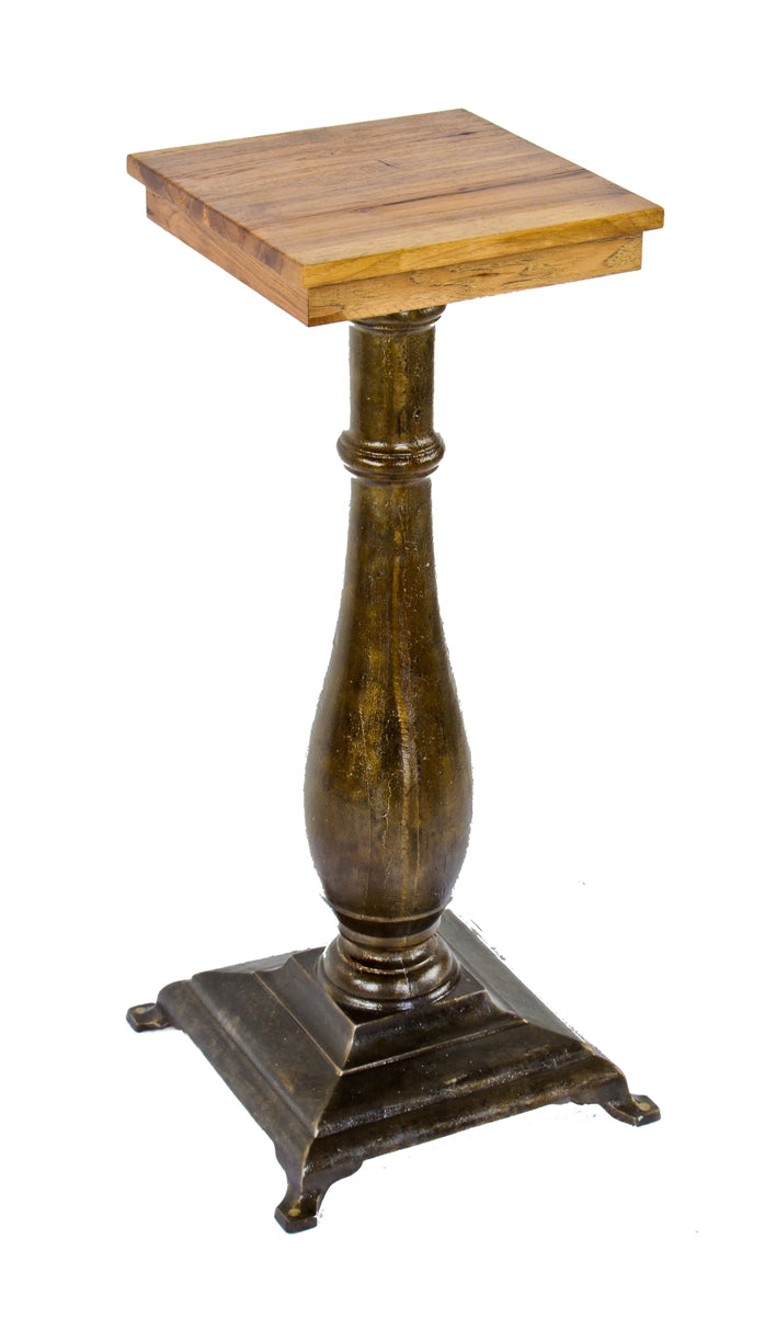 repurposed late 19th century ornamental cast iron plant or display stand with bulbous pedestal and four-legged base