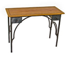 finely contoured c. 1920's antique american medical heavy gauge tubular steel four-legged hospital side table with newly added hickory wood top with walnut inlay