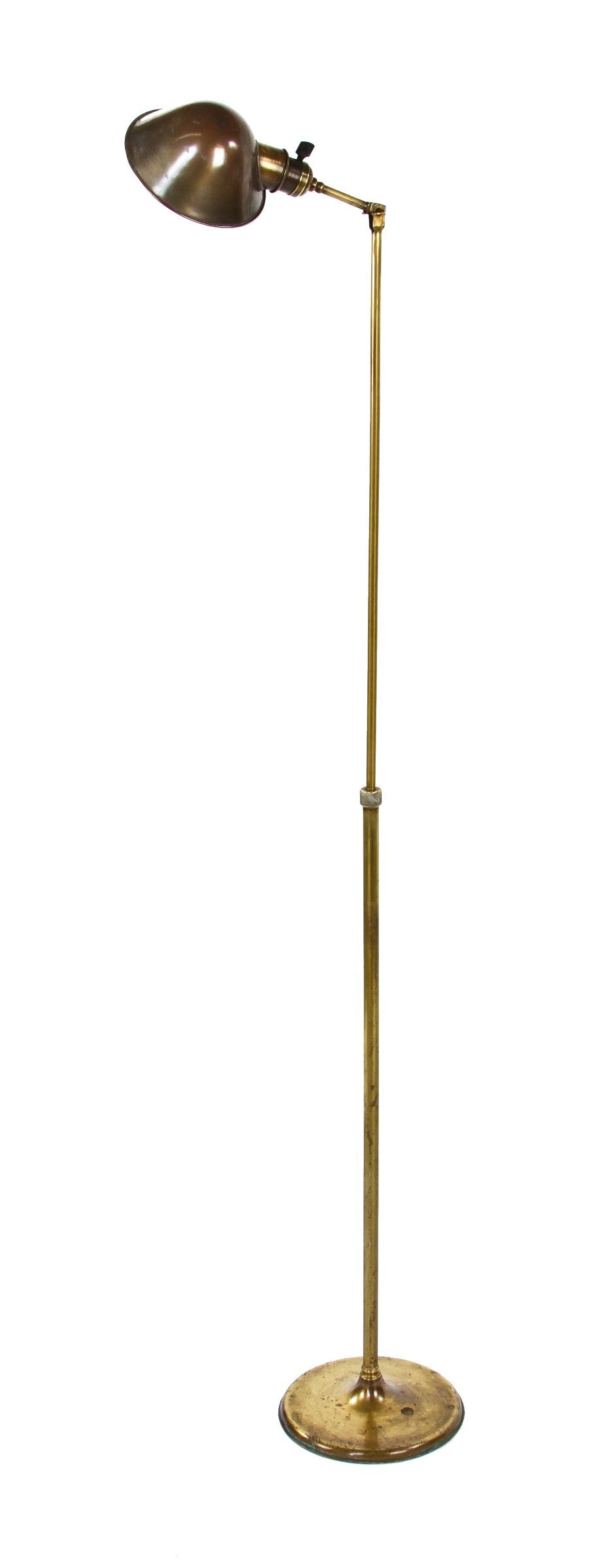 rewired c. 1920's antique american industrial telescoping yellow brass freestanding portable faries floor lamp with swivel shade