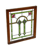 c. 1920's original and intact american interior residential prairie school style leaded art glass window with gold leaf sandwich glass accent