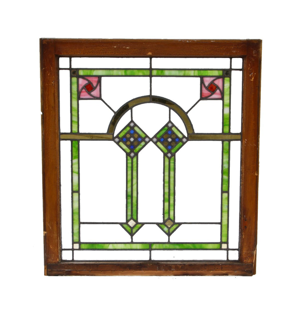 original and intact american antique prairie school style interior residential leaded art glass geometrically designed chicago bungalow window